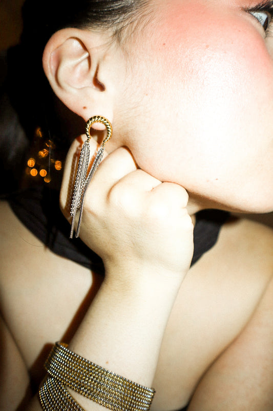 Gold and Silver Moon Chain Earrings