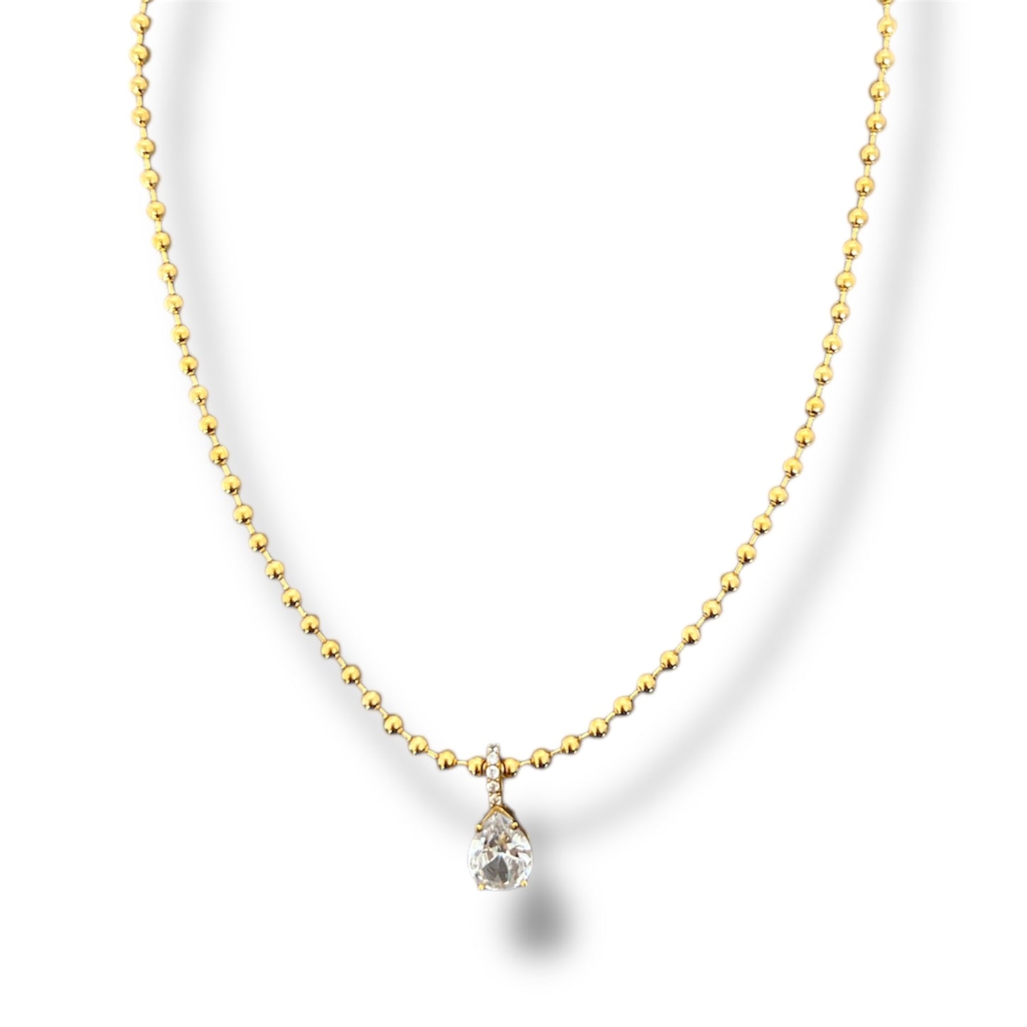 Gold Zircon Teardrop Beaded Necklace