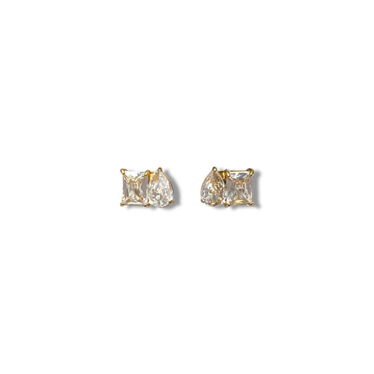 Gold Zircon Square and Drop Earrings