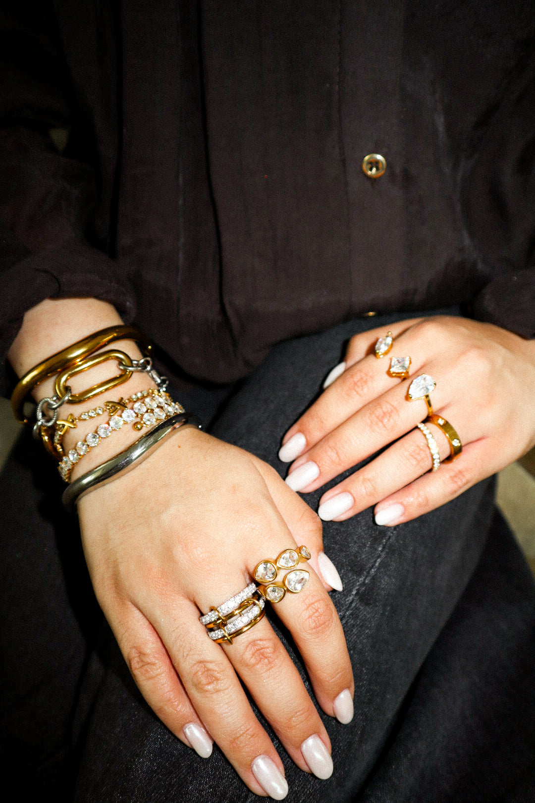 Gold and Silver Zircon Ring Stack