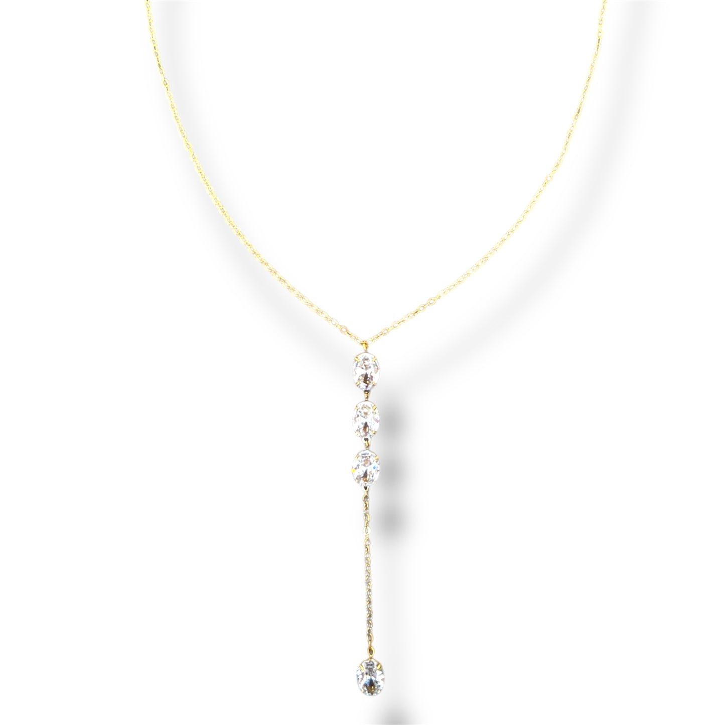 Gold Y-Shaped Zircon Drop Necklace