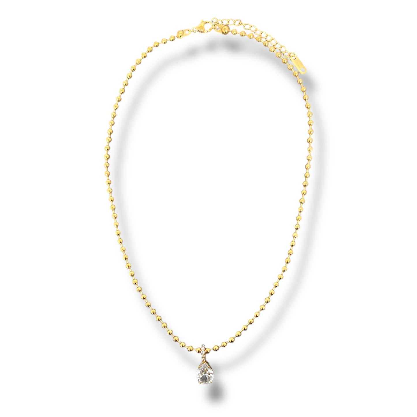 Gold Zircon Teardrop Beaded Necklace