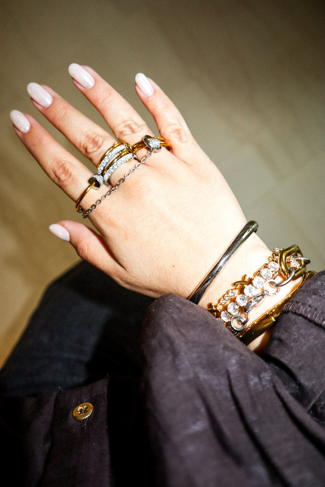 Gold and Silver Zircon Chain Ring Stack