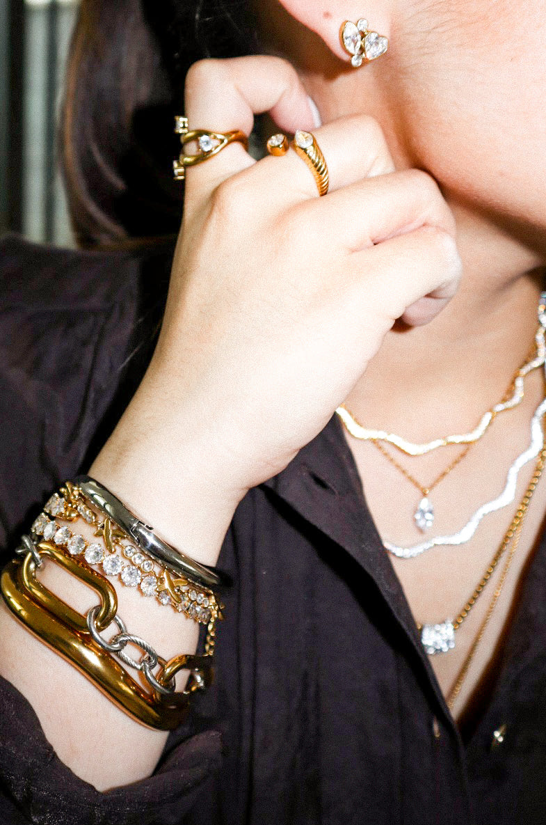 Gold Zircon Textured Open Ring