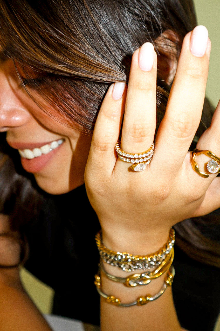 Gold Zircon Spiral Arrow Ring