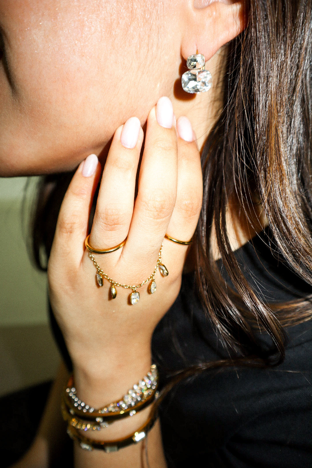 Gold Double Zircon Earrings