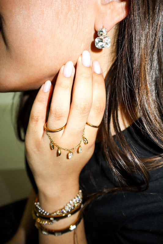 Gold Double Zircon Earrings