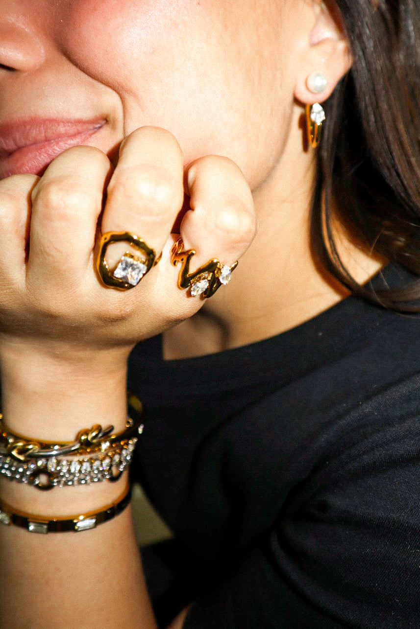 Gold Geometric Zircon Ring