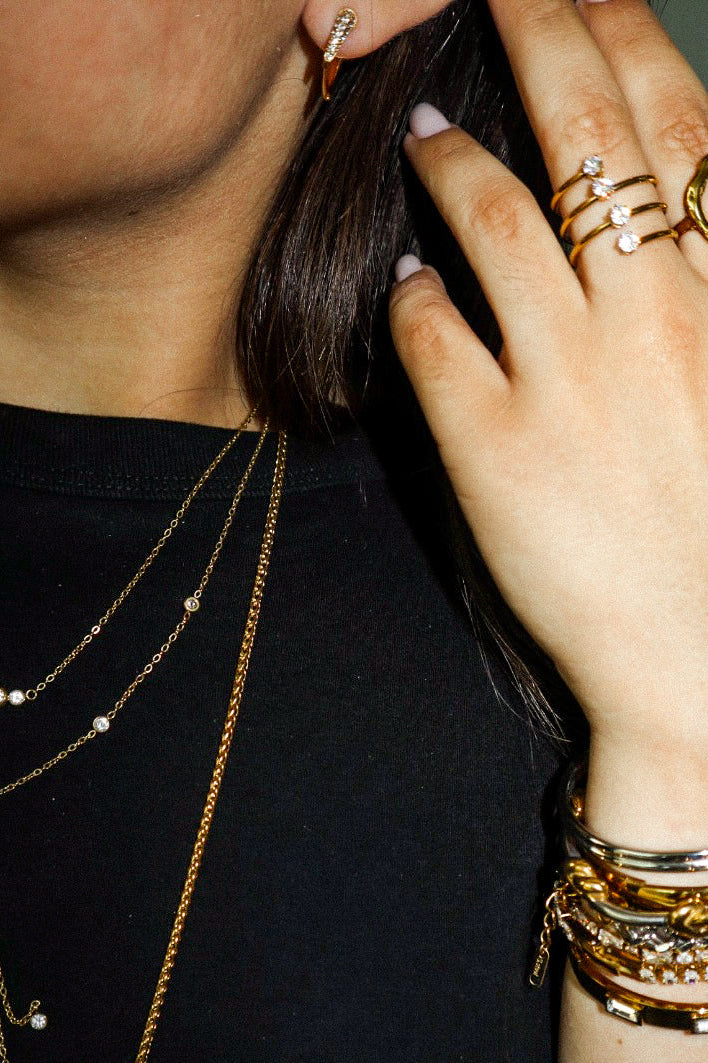 Gold Pavé Curved Front-Back Earrings