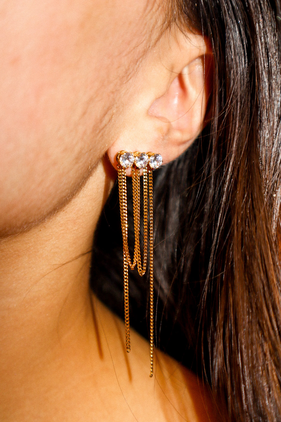 Gold Zircon Chain Earrings