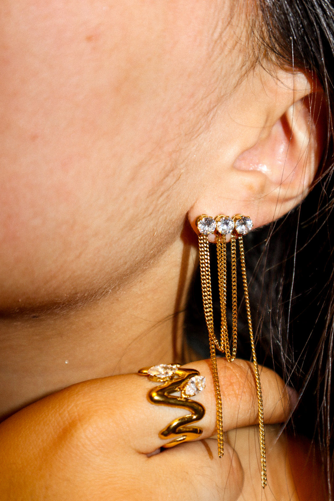 Gold Zircon Chain Earrings