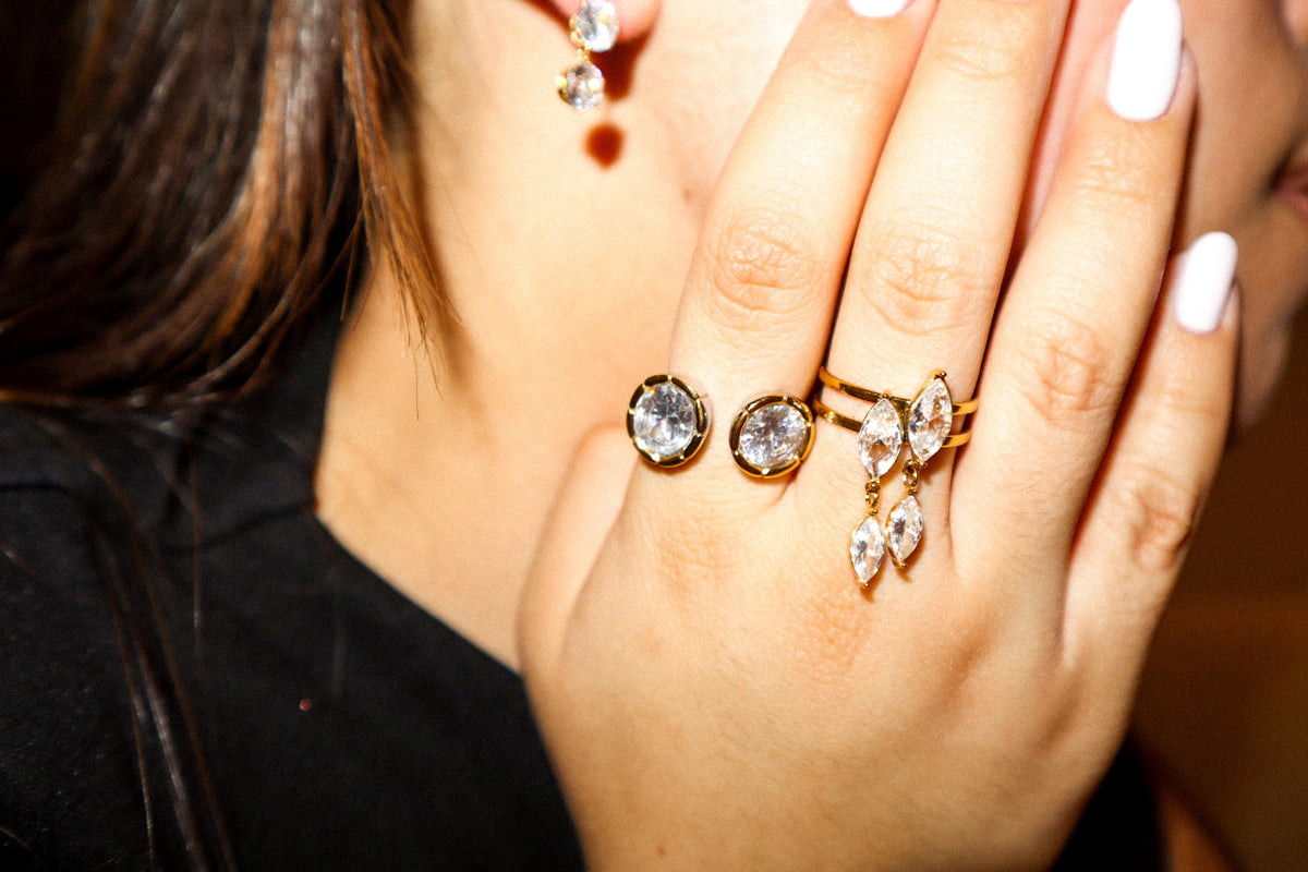 Gold and Silver Double Zircon Ring