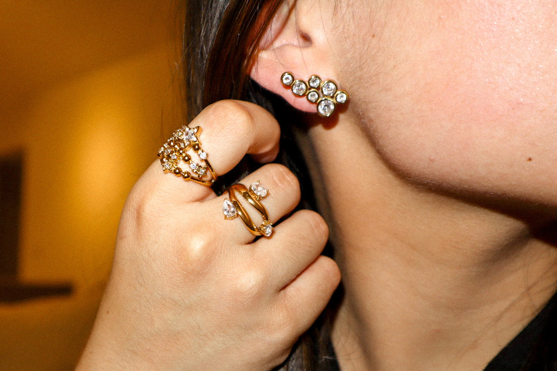 Gold Bubble Zircon Stud Earrings