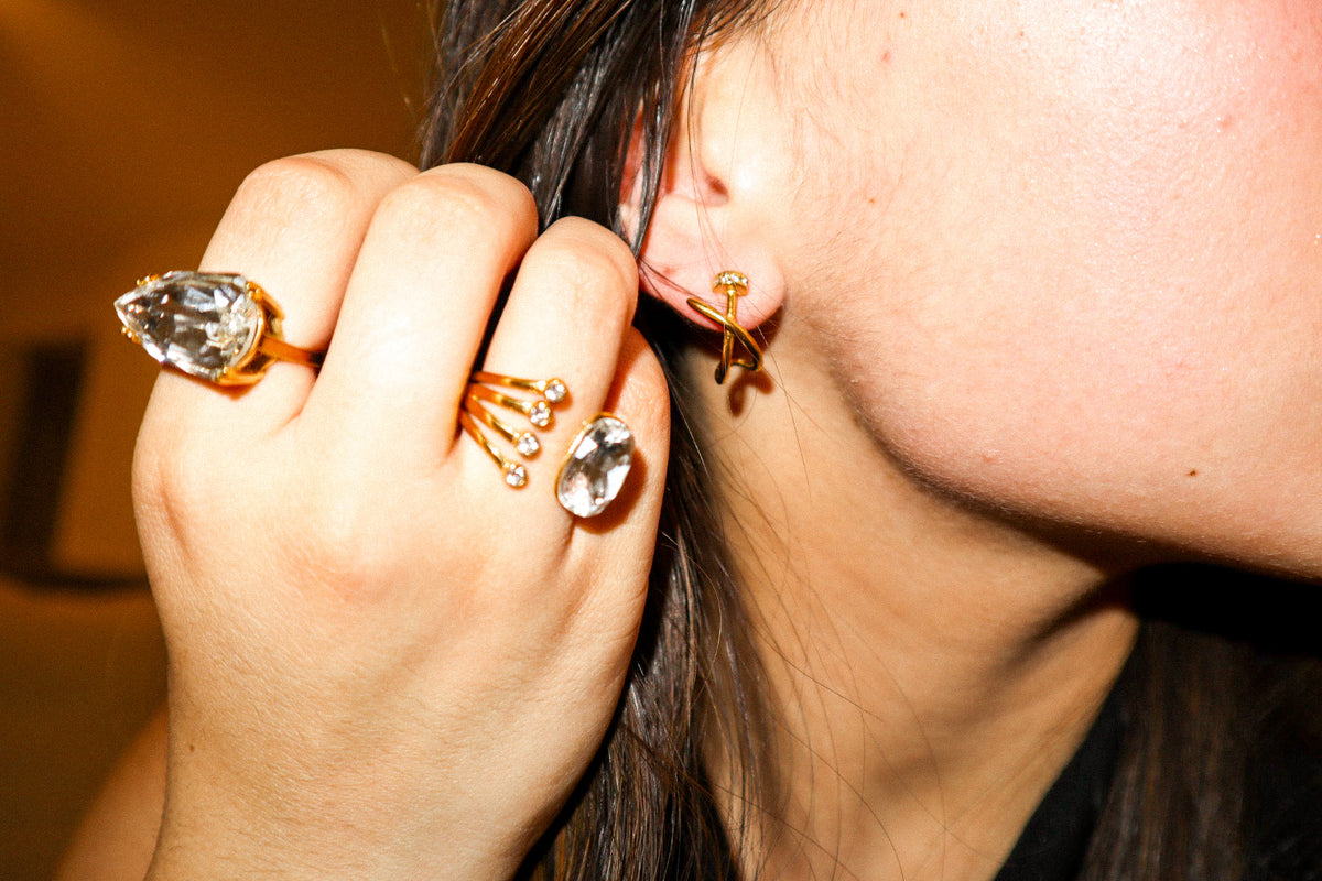Gold Zircon Nail Earrings