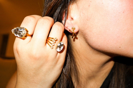 Gold Zircon Nail Earrings