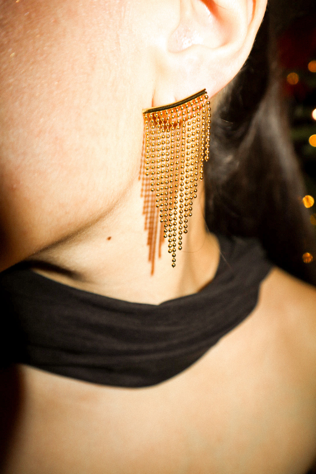 Gold Beaded Tassel Earrings