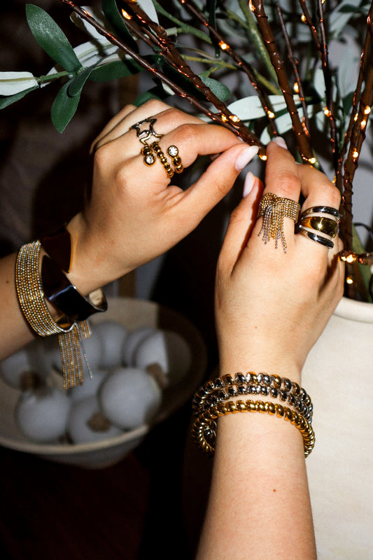 Gold Crystal Double-Layered Ring