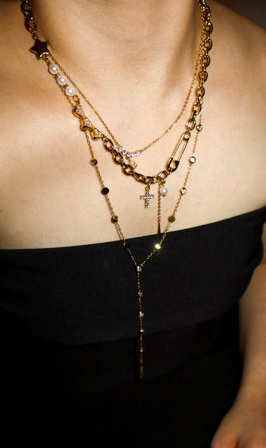 Gold Y-Shaped Zircon Necklace