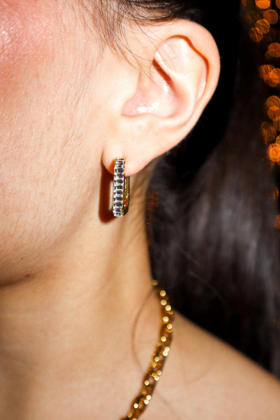 Rectangular Zircon Hoop Earrings