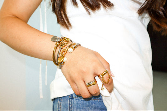 Gold and Silver Pearl Zircon Cuff Bracelet