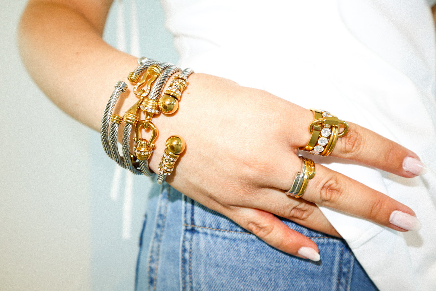 Gold and Silver Zircon Link Bangle