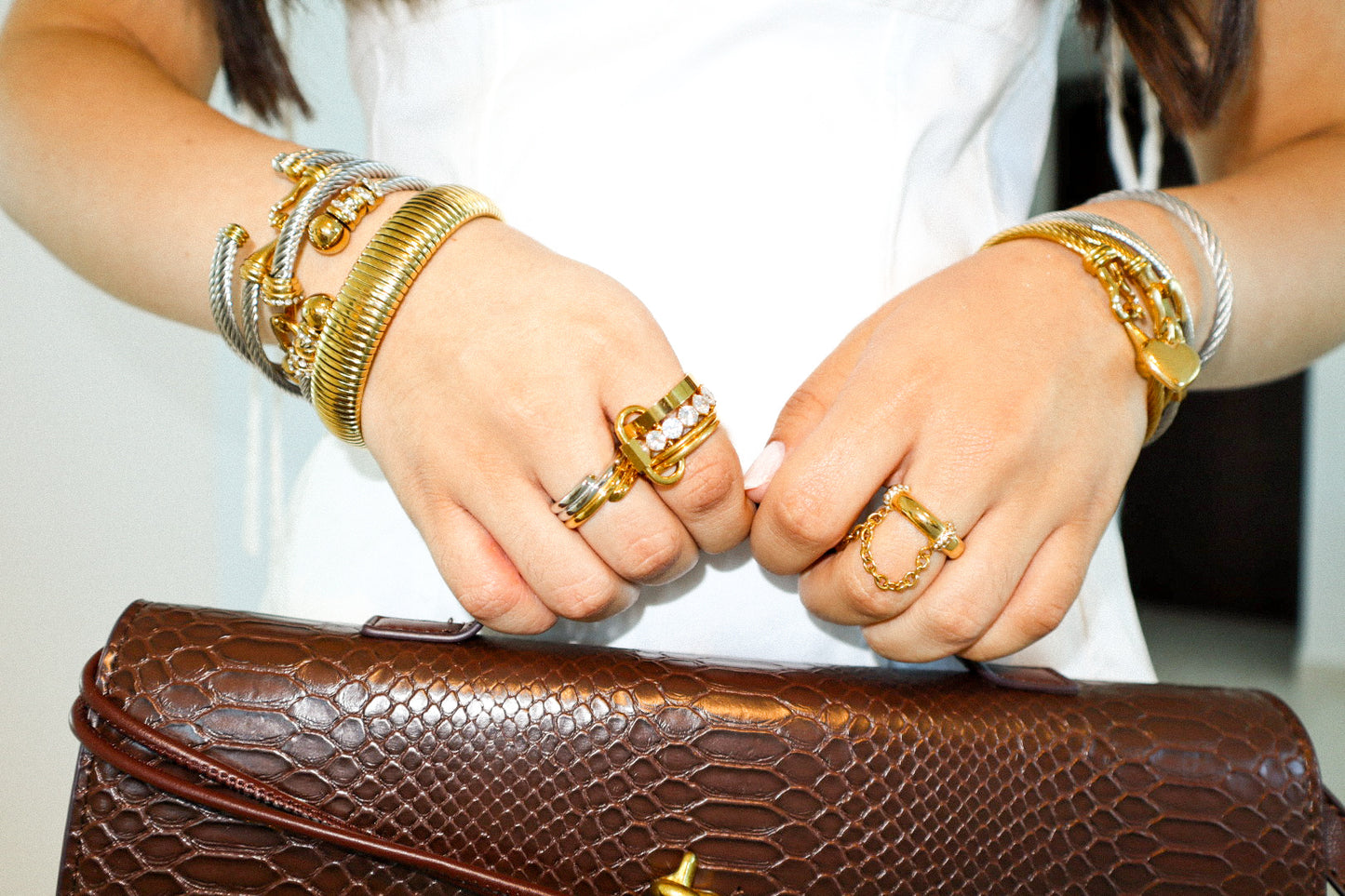 Gold Zircon Cascade Drop Ring