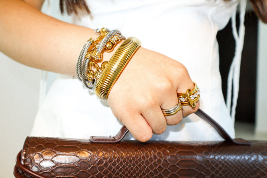 Gold and Silver Zircon Link Bangle