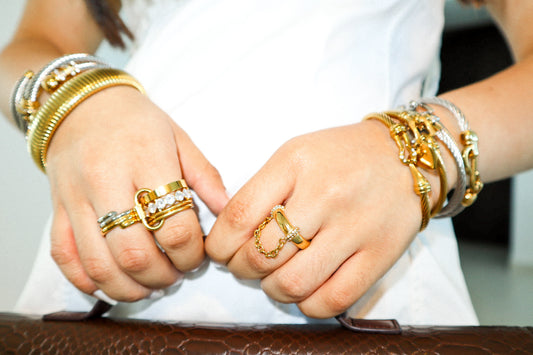 Gold Stacked Carabiner Link Zircon Ring