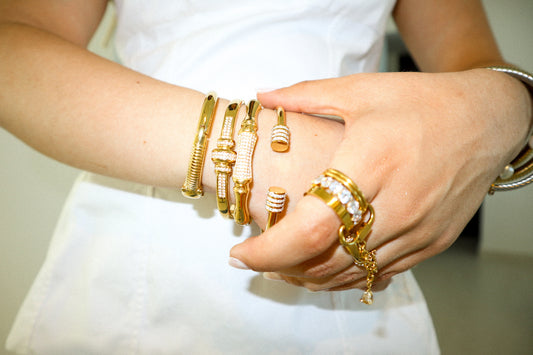 Gold Single Zircon Pavé Bangle