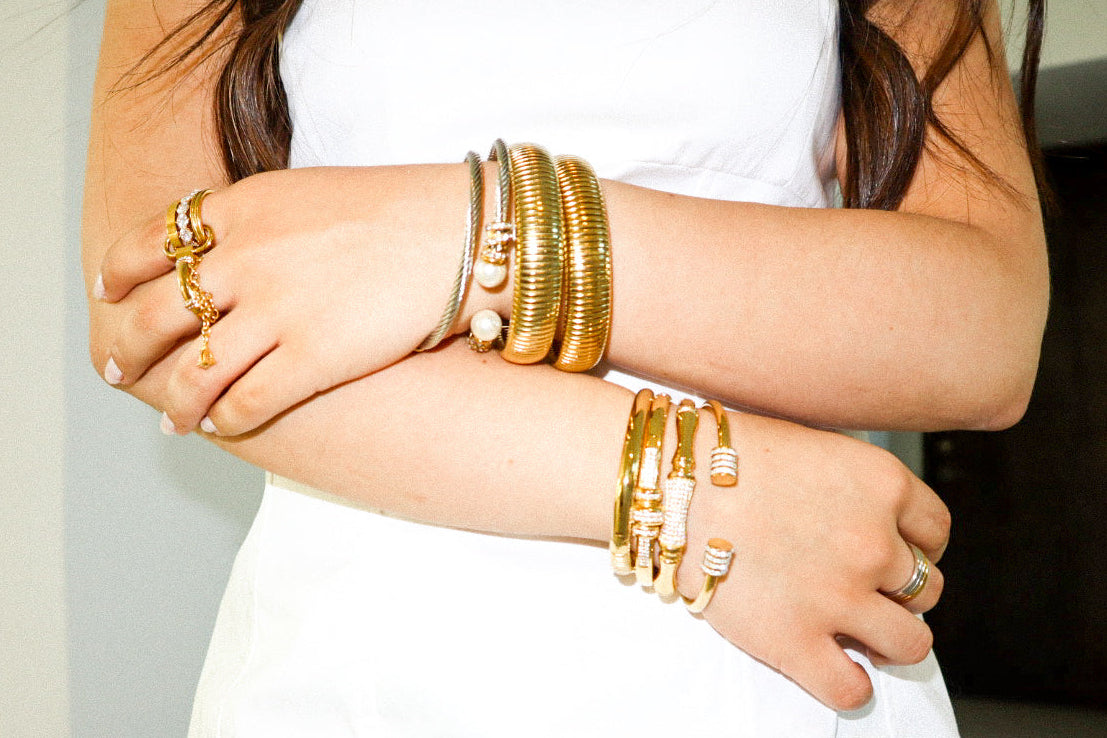 Gold Zircon Cuff Bangle