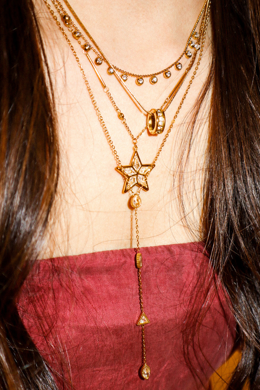 Gold Y-Shape Mixed Zircon Necklace