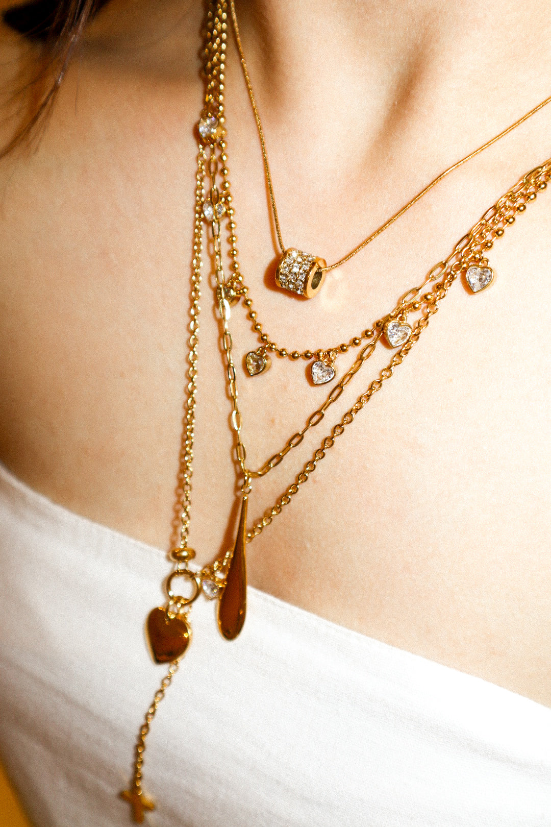 Gold Zircon Bands Ring Necklace