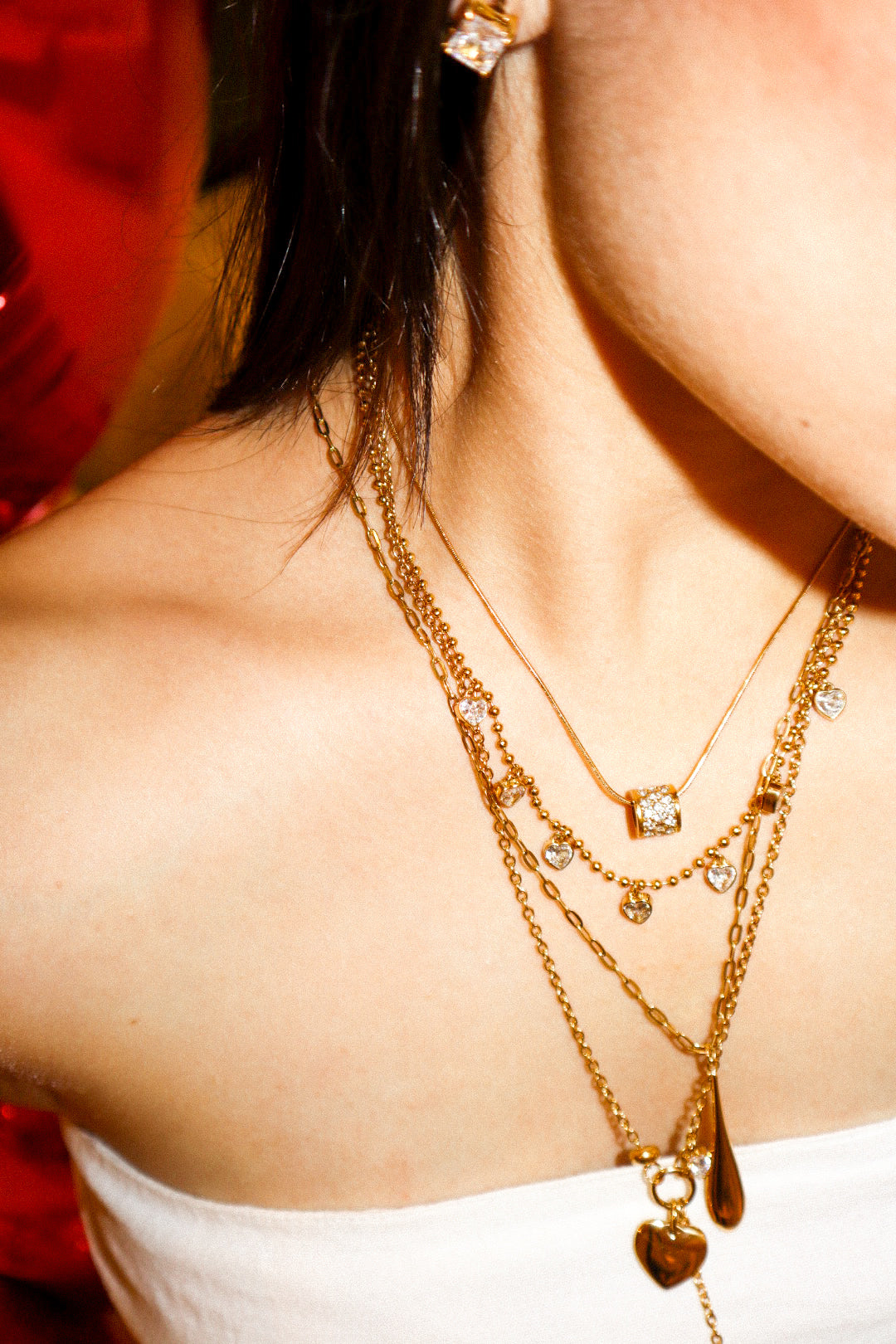 Gold Zircon Bands Ring Necklace