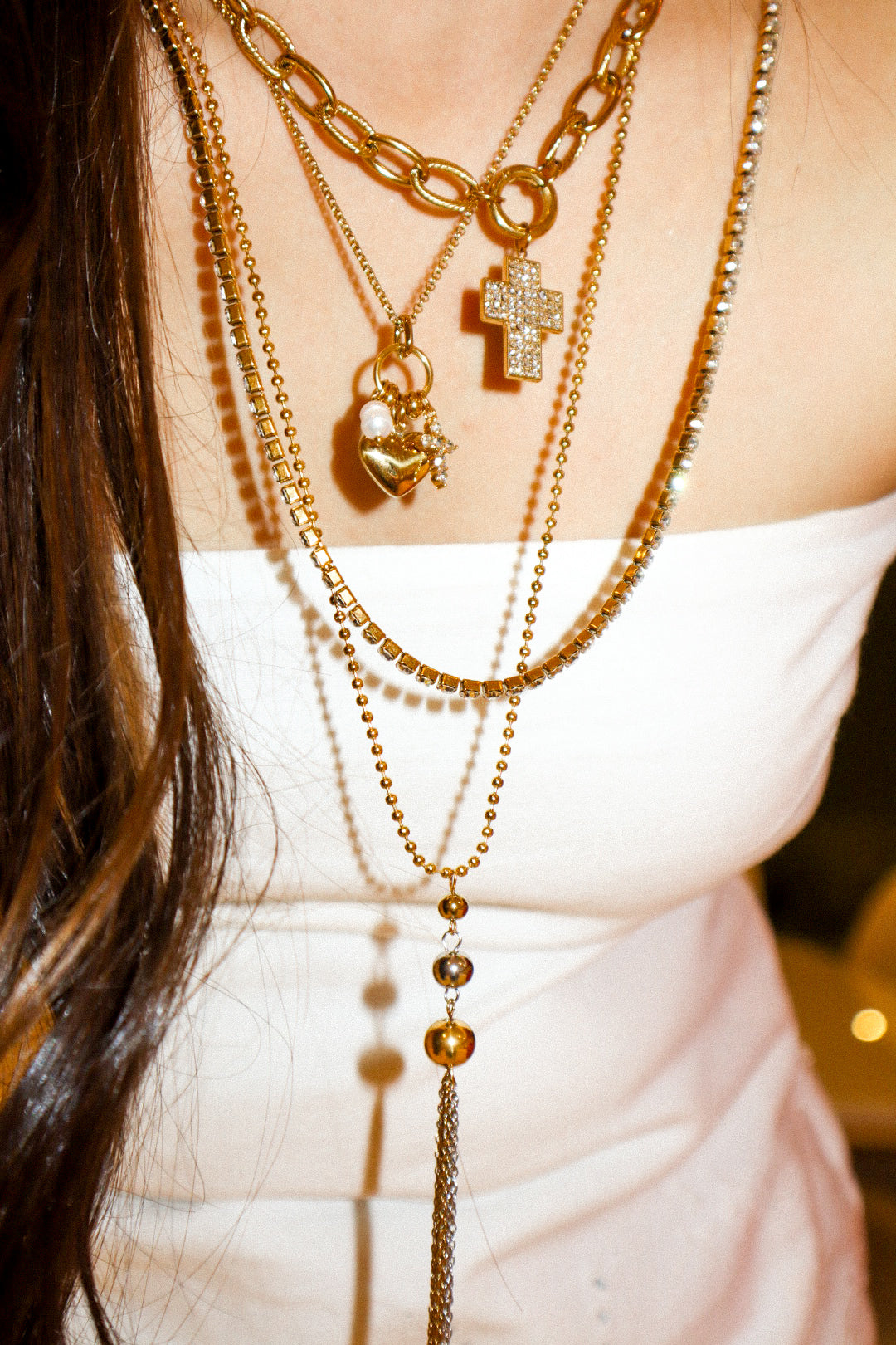 Gold and Silver Beaded Tassel Necklace