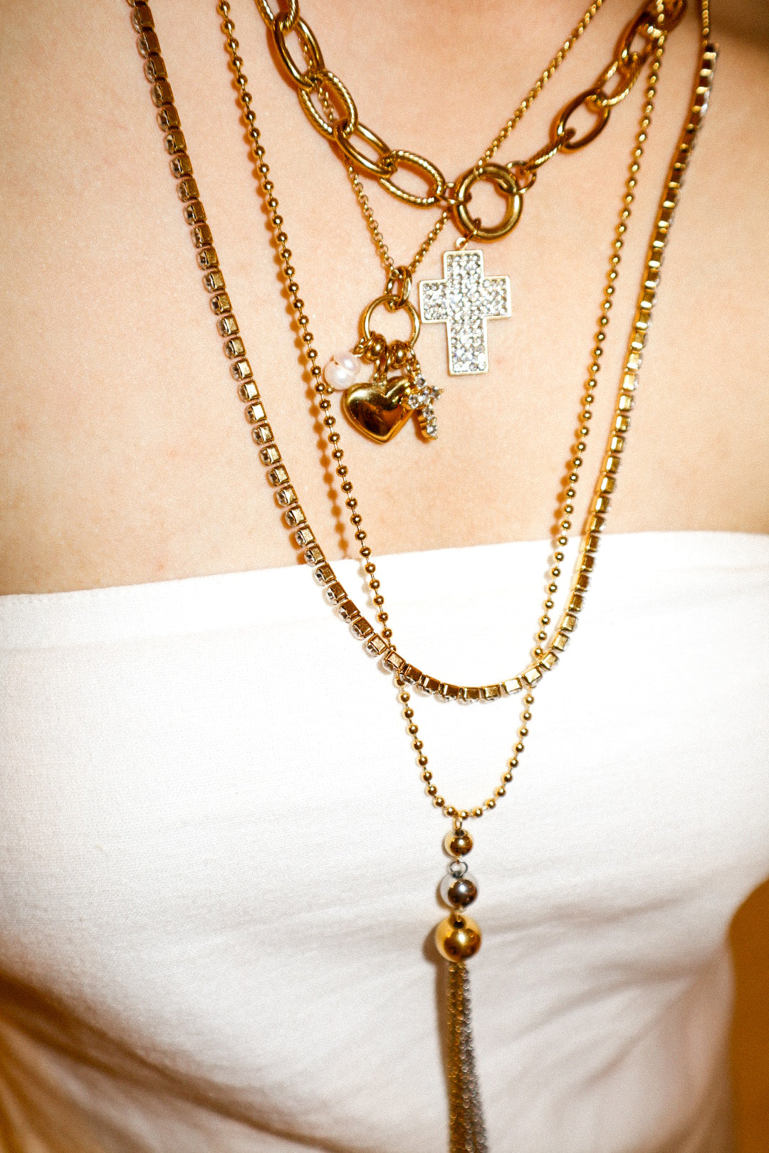 Heart, Cross, and Pearl Necklace