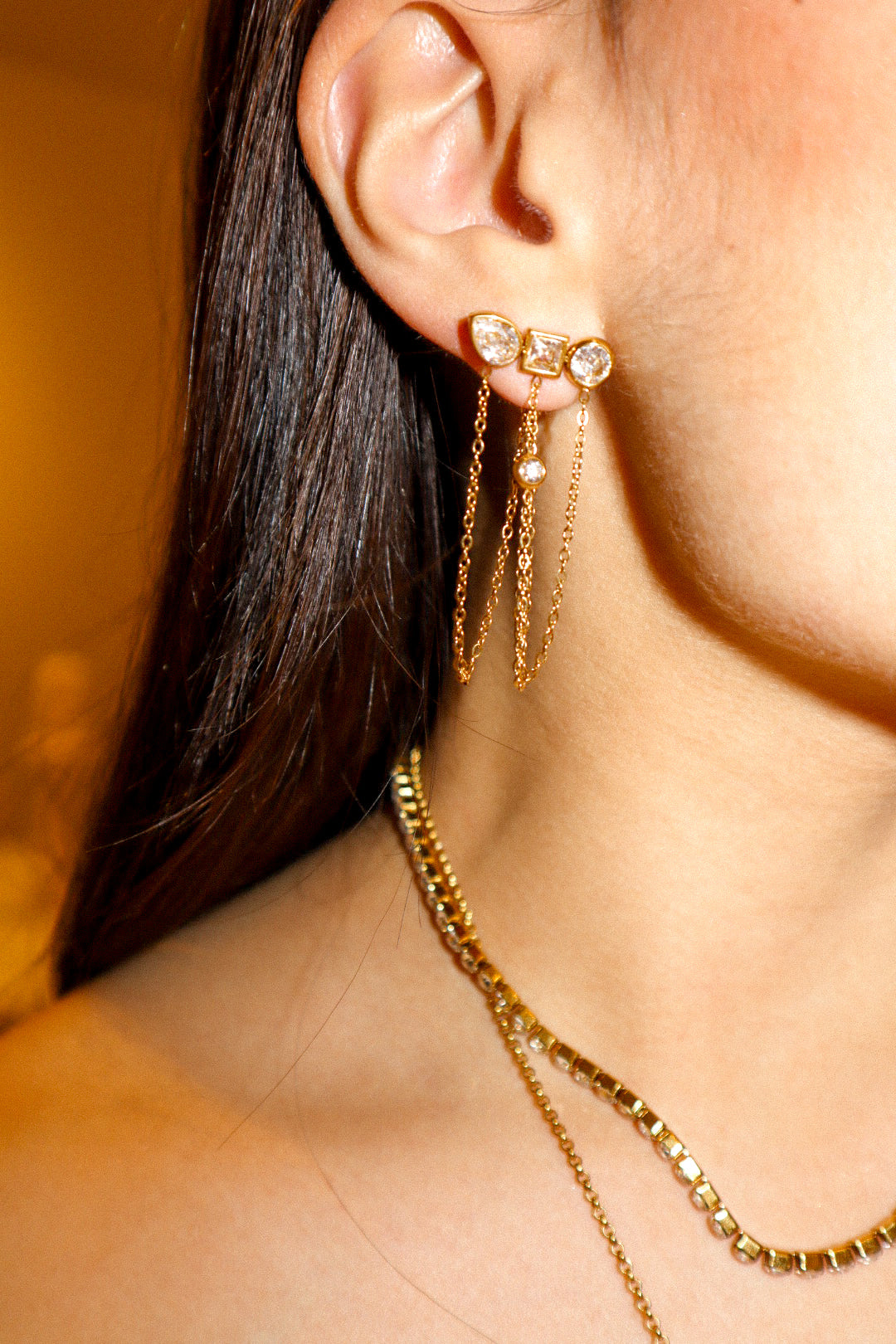 Gold Chain Zircon Earrings