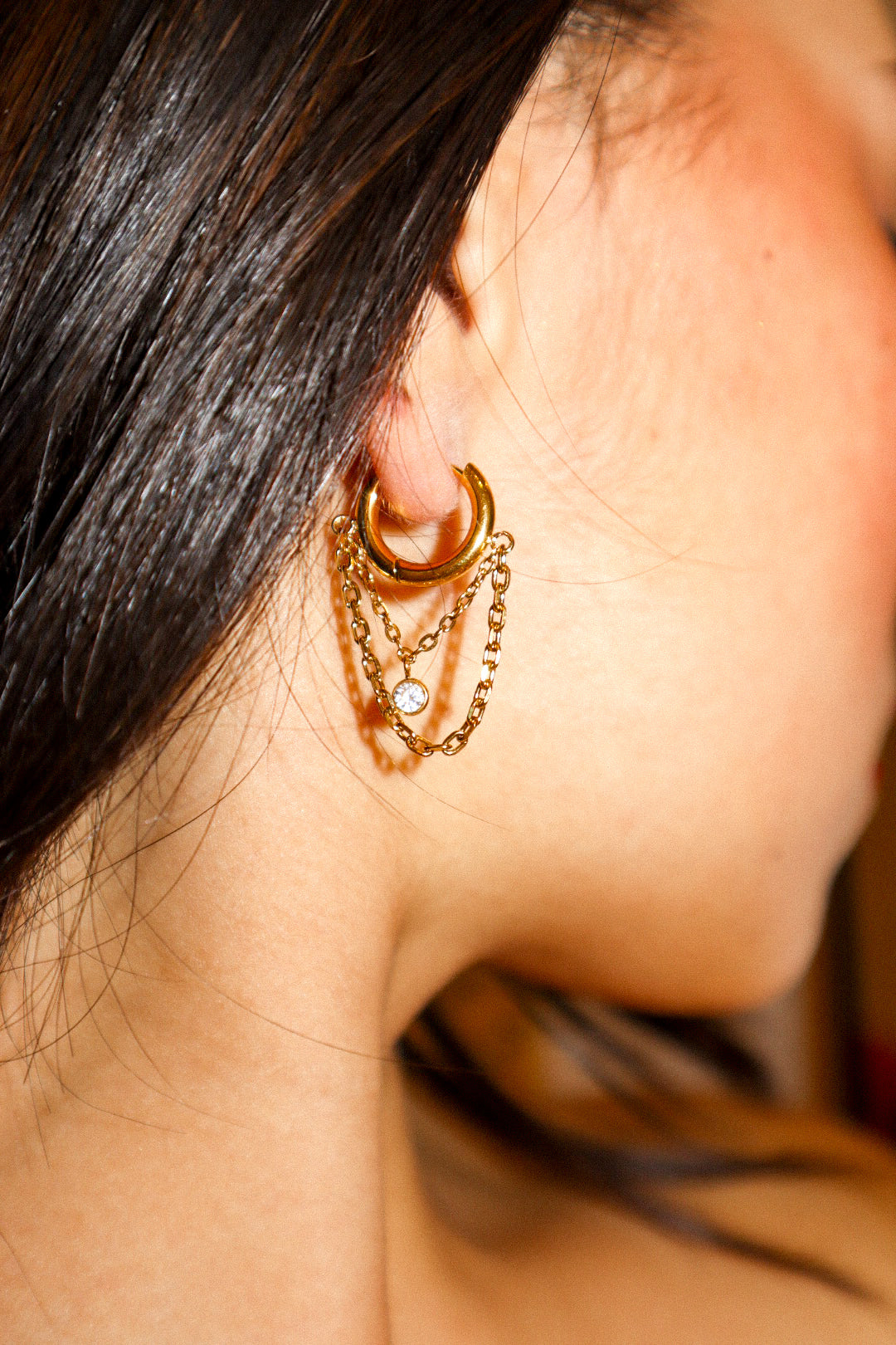 Gold Chain and Zircon Earrings