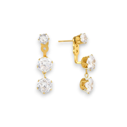 Gold Double Zircon Front-Back Earrings
