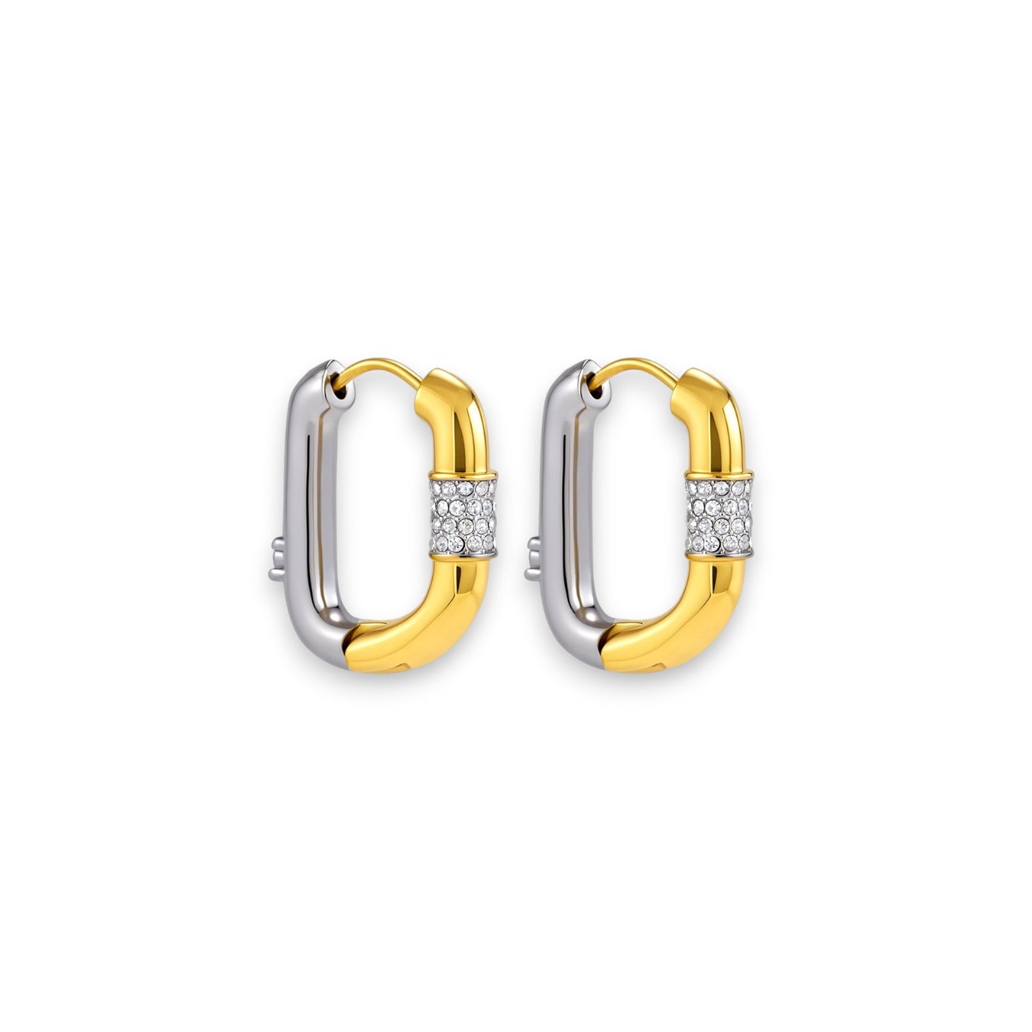 Gold and Silver Pavé Huggie Earrings