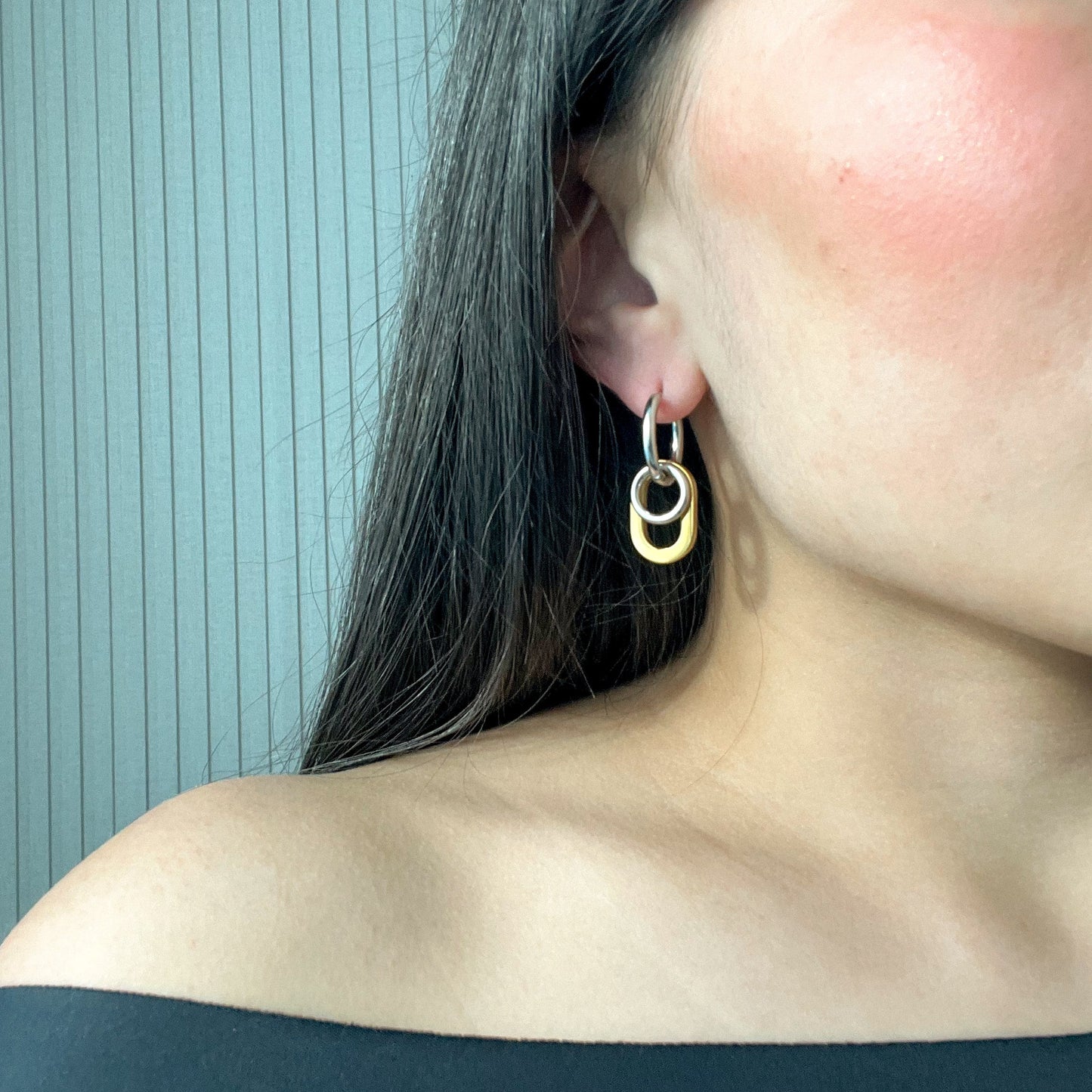 Silver Hoop with Two-Tone Multi Ring Earrings