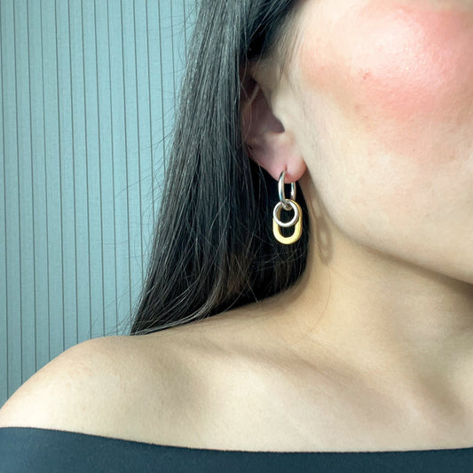 Silver Hoop with Two-Tone Multi Ring Earrings