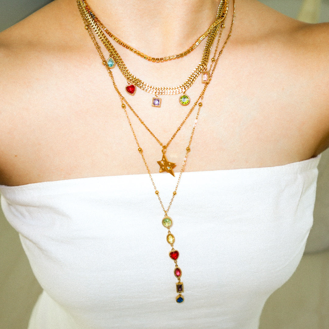 Gold Y-Shape Mixed Color Zircon Necklace