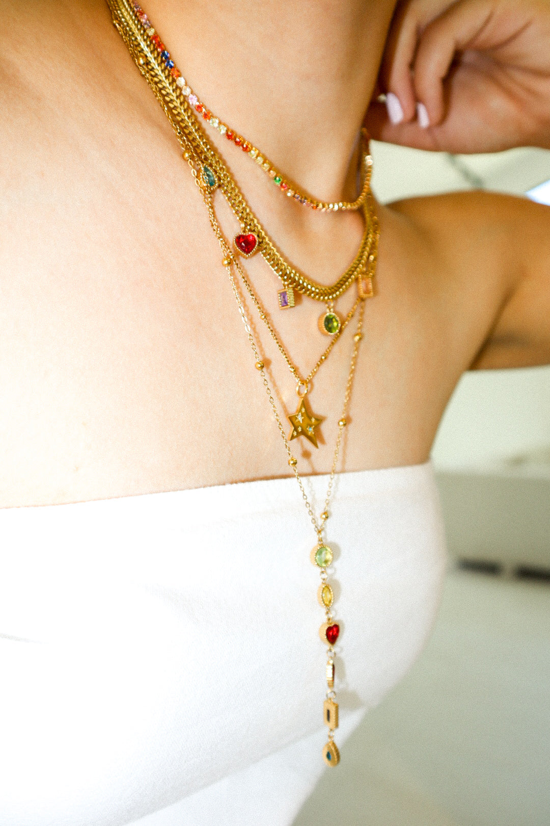 Gold Y-Shape Mixed Color Zircon Necklace