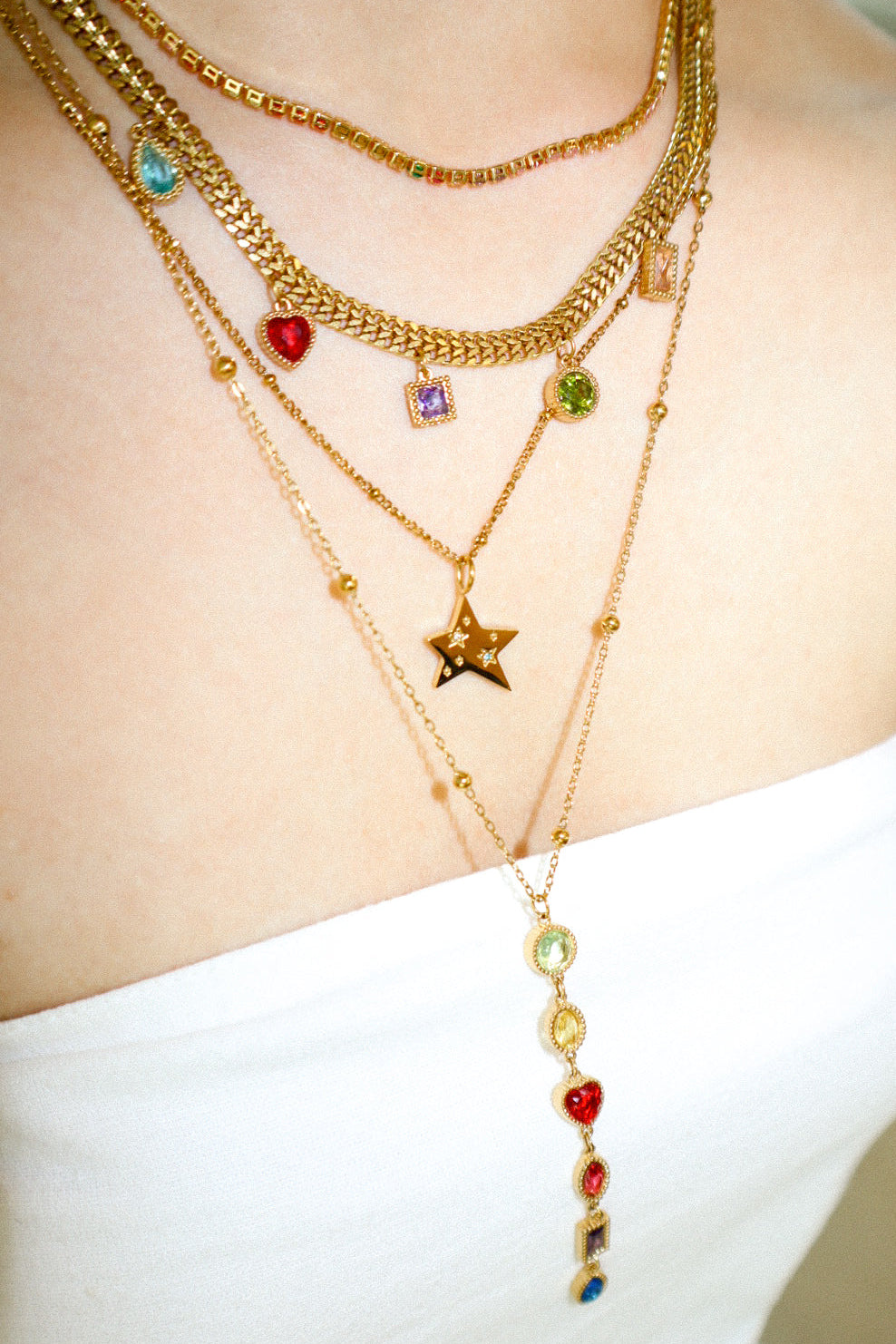 Gold Mixed Color Zircon Necklace