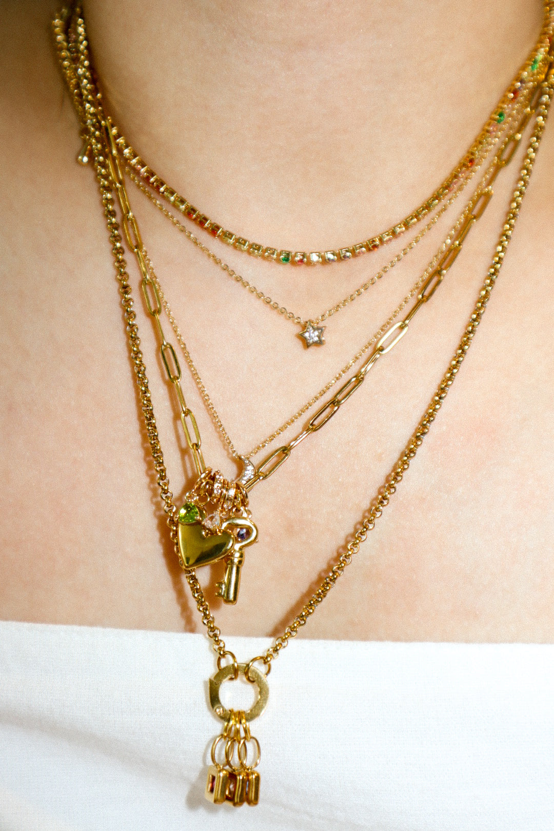Gold Zircon Bloom Charm Necklace