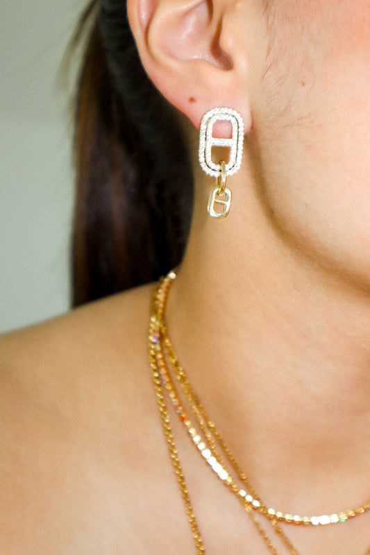 Gold Zircon Link Earrings