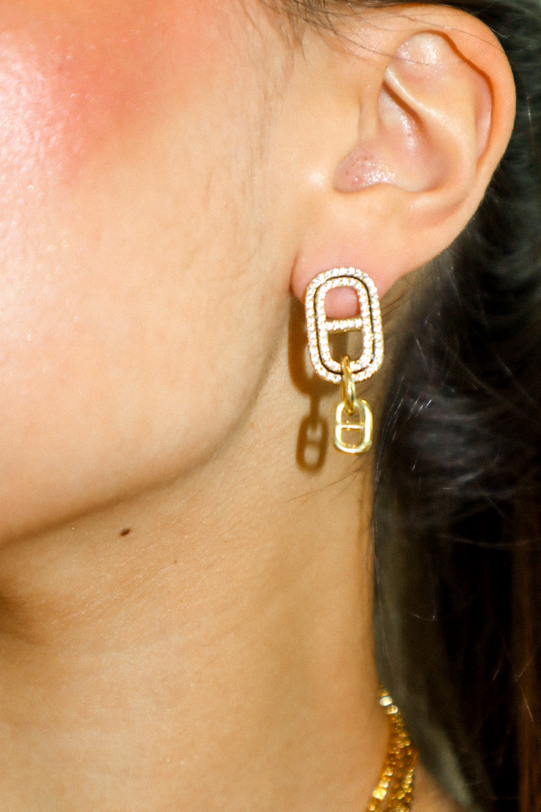 Gold Zircon Link Earrings