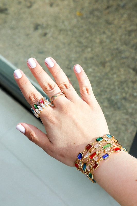 Gold Color Emerald Glass Bracelet