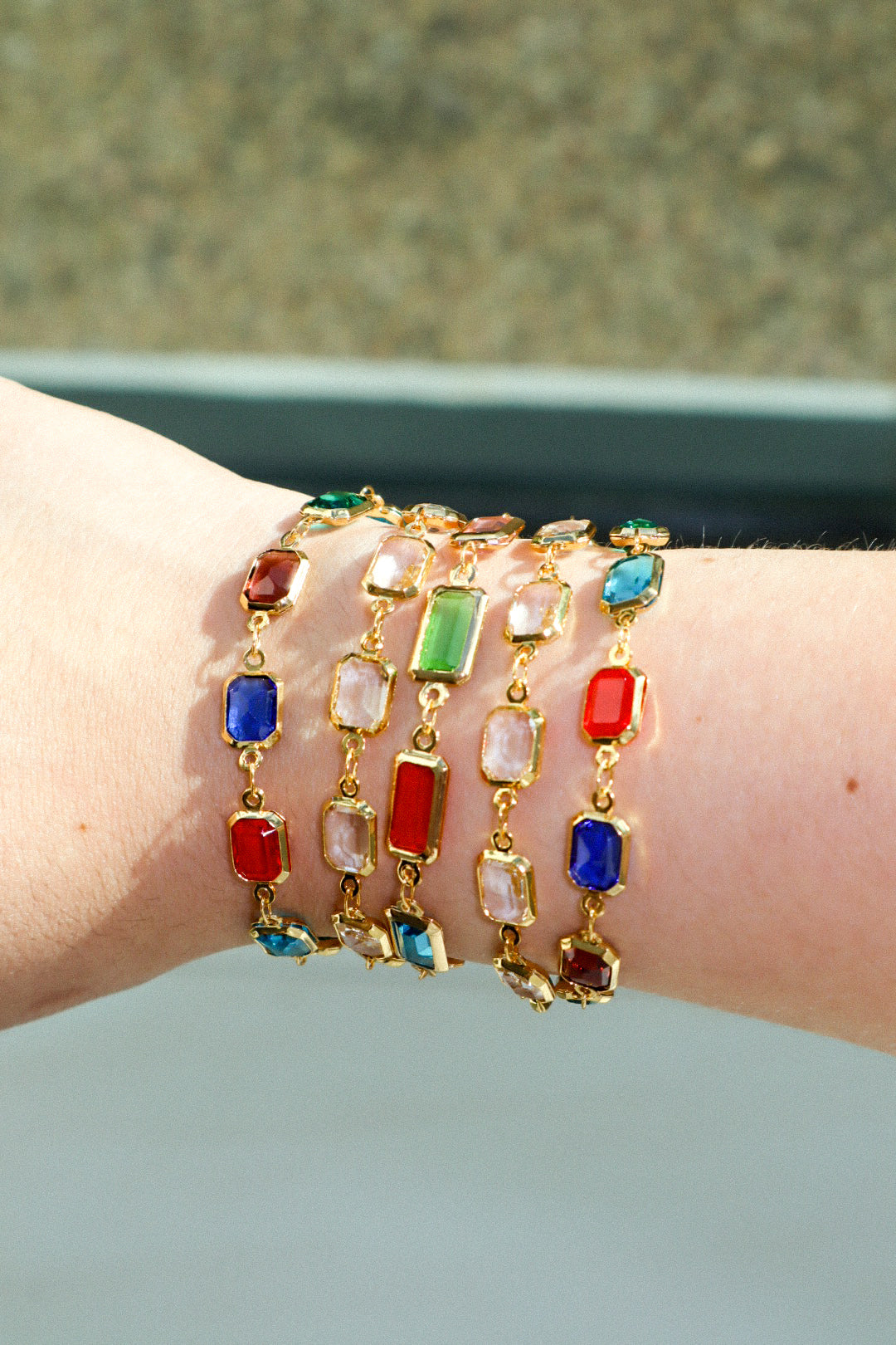 Gold Color Emerald Glass Bracelet