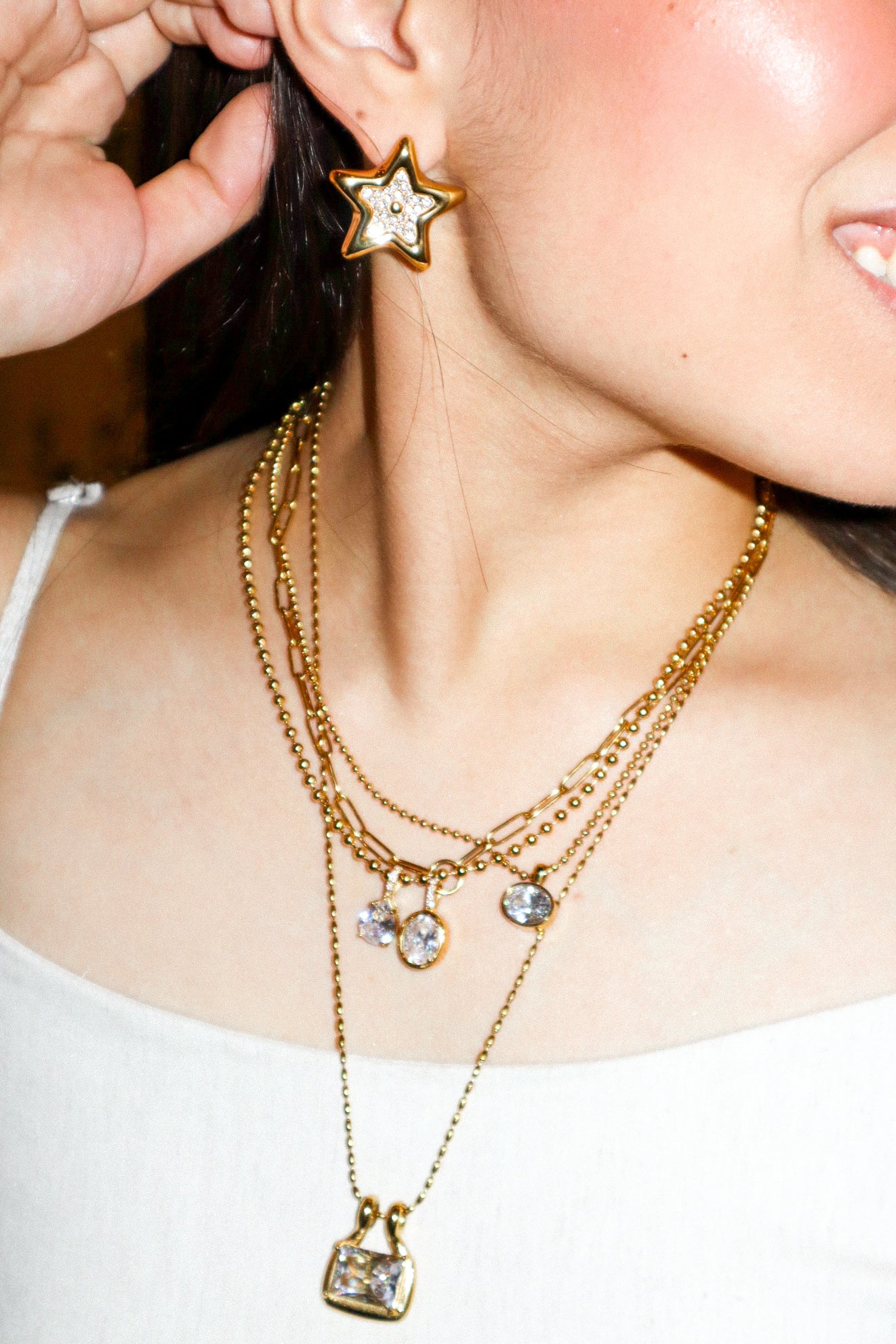 Gold Zircon Teardrop Beaded Necklace